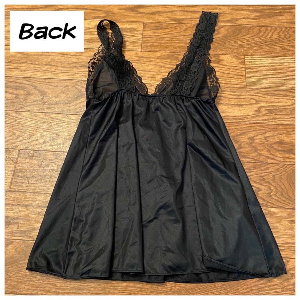 Vintage Ultra Mini Black Babydoll Slip Dress Mini Chemise, Lace Trimmed, Medium - Picture 4 of 9